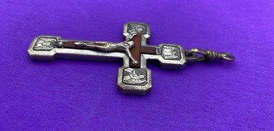 Via Crucis Crucifix Pendant, Wood Inlay Silver Tone, ITALY, Christianity, Jesus - Image 9