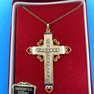 Vintage, Regal Gems, Rhinestone Gold Tone Cross Pendant Necklace, Christianity