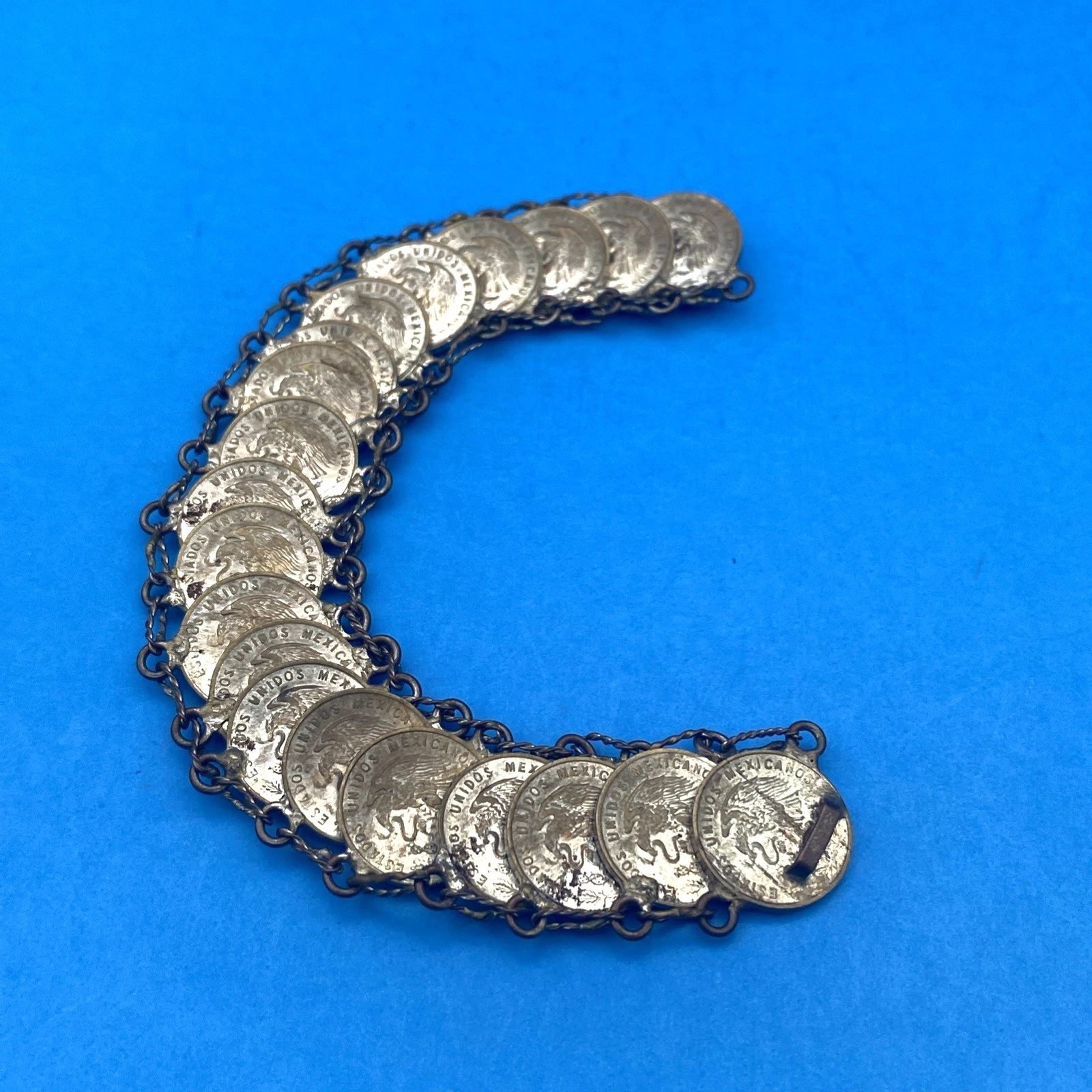 Vintage Mexican 1961 1 Centavo 20 Coin Bracelet Folk Jewelry