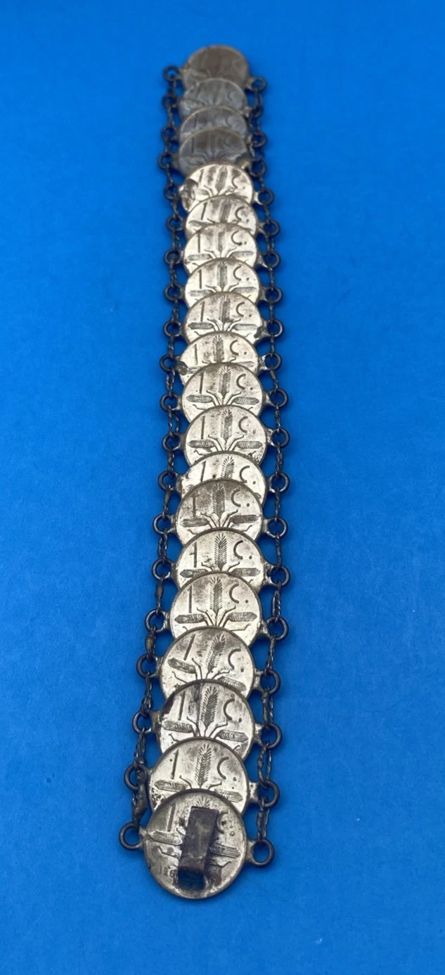 Vintage Mexican 1961 1 Centavo 20 Coin Bracelet Folk Jewelry - Image 6