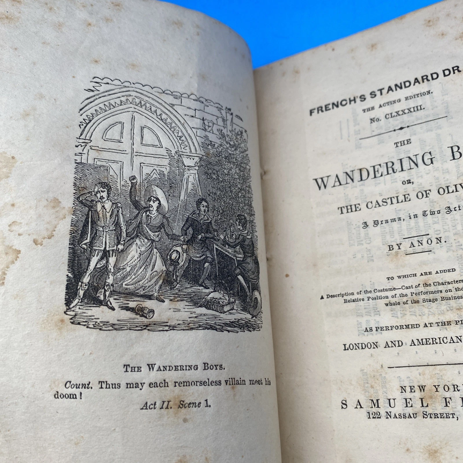 1850s Samuel French Wandering Boys Castle of Olival Acting Edition Drama Rare NY - Image 3