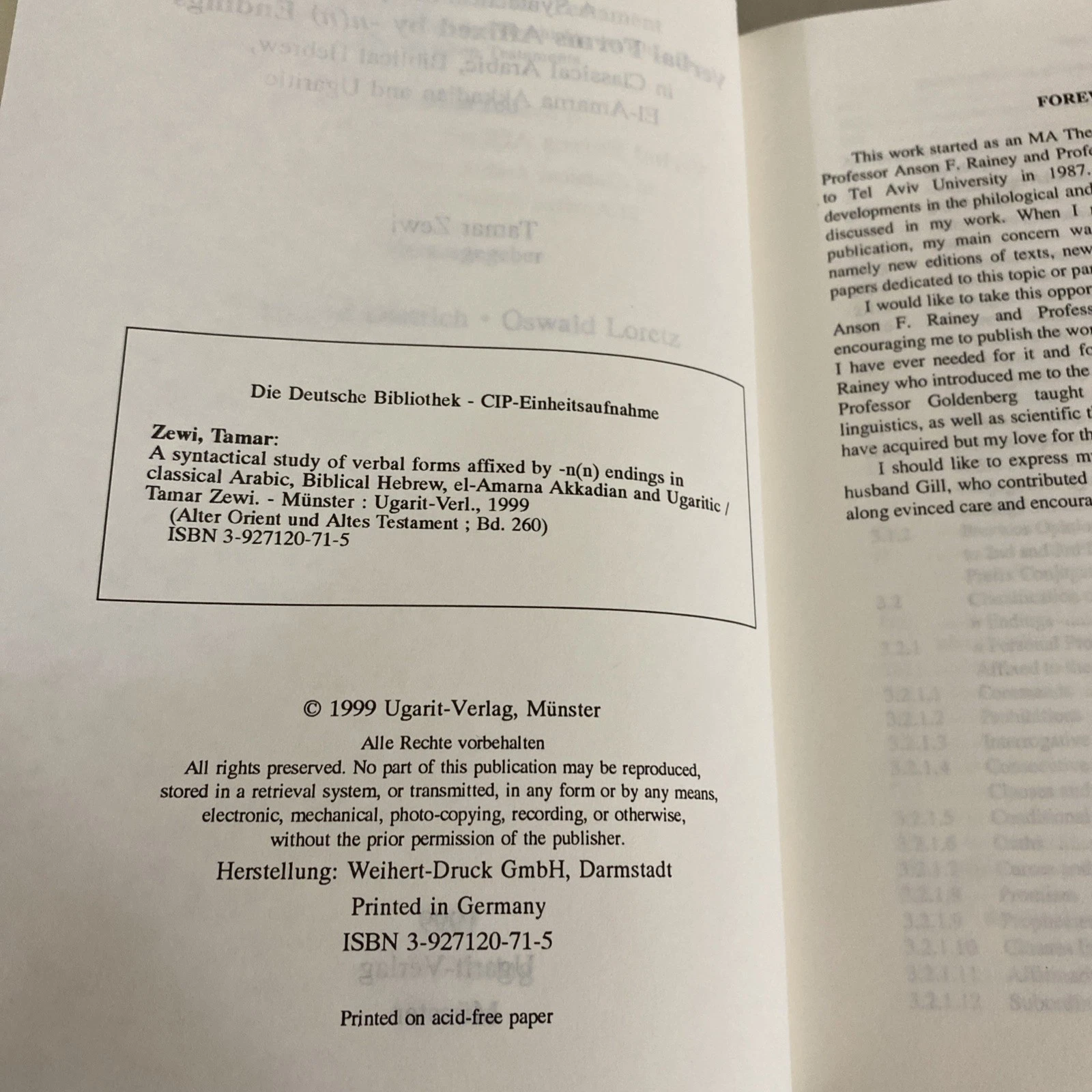 AOAT 260 Tamar Zewi Verbal -n(n) Endings Semitic Syntax Ugarit-Verlag 1999 VG HC - Image 6