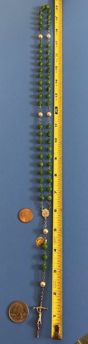 Pope John Paul II- Green Glass Beads Rosary, Italy, Catholic, 20” - Image 9