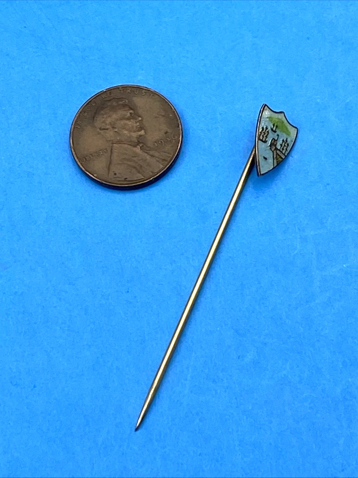 Ships & Sunset - Antique Guilloche Enamel & Sterling Silver Stick Pin - Image 3