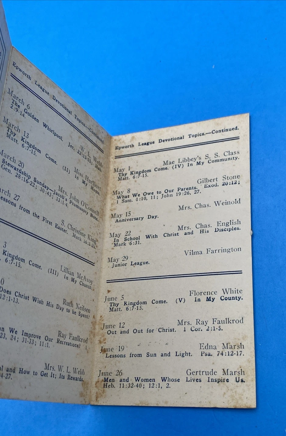 1921 Epworth League Devotional Topics Booklet Rev E W Chitester - Image 3