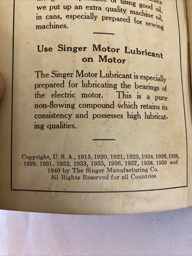 Rare 1940 SINGER Electric Sewing Machine Model 66-16 Instructions Manual Booklet - Image 5