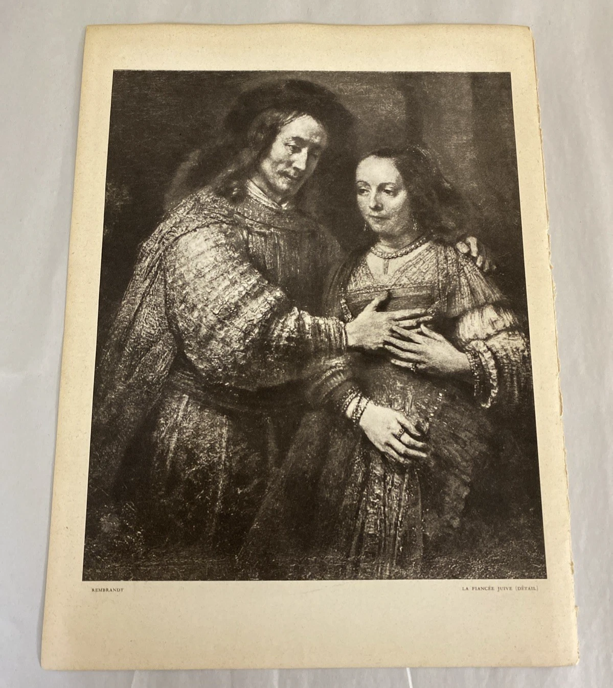 1939 Verve Rembrandt leaf: Jewish Bride (detail) + Young Woman portrait gravure