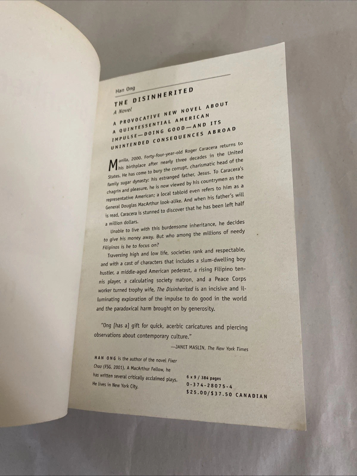 The Disinherited Han Ong Uncorrected Proof Advance Reading Copy Not for Sale FSG - Image 3