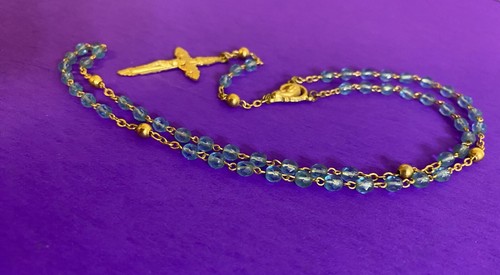 Vintage Blue Faceted Glass Petite Rosary, Virgin Mary, Italy, Christianity, 14” - Image 2