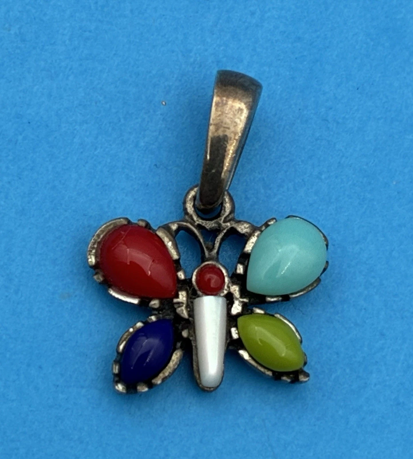 Vtg Silpada Sterling Silver 925 Butterfly Pendant, Turquoise, Coral, Lapis, MOP - Image 4