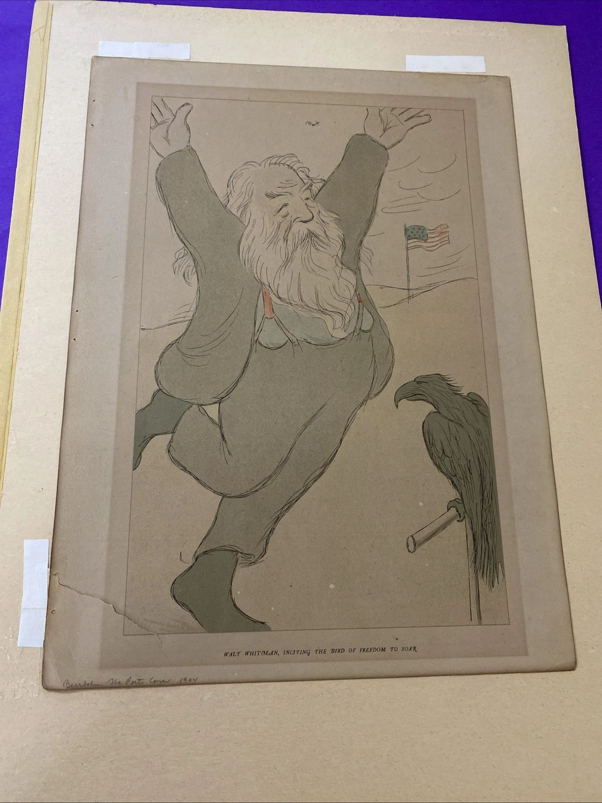 1904 Max Beerbohm Poets' Corner Lithographs Walt Whitman Dante Pair Literary Art - Image 4