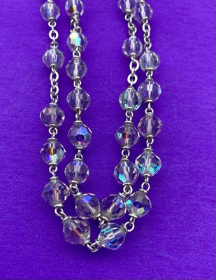 Vtg Aurora Borealis Crystal Faceted Glass Rosary ITALY, Virgin Mary Christianity - Image 6