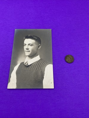 Young Man in Sweater Vest - Early 1900s Portrait - Cook Collection Valentine - Image 2