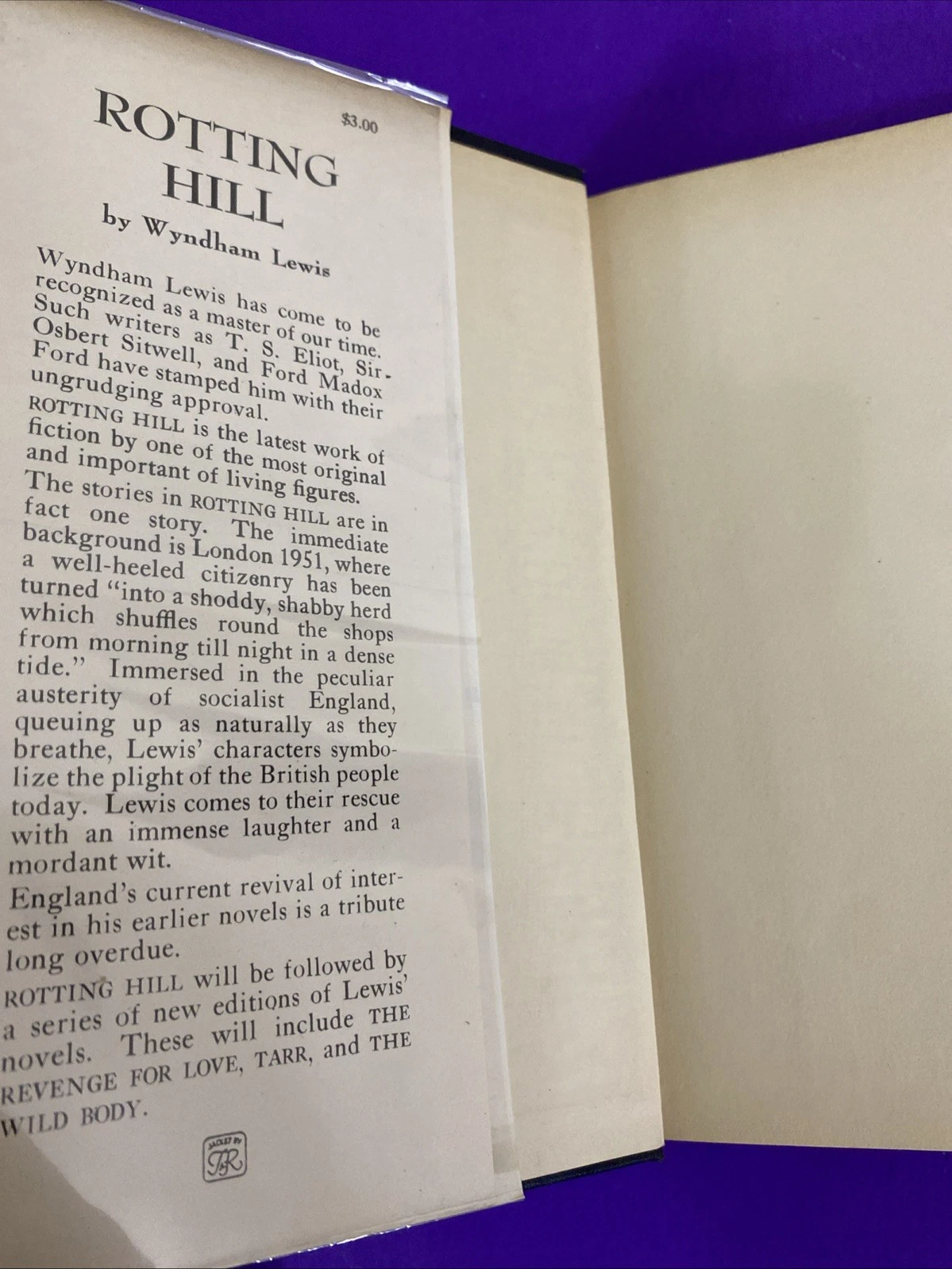 Wyndham Lewis Rotting Hill 1952 First American Edition Unclipped DJ - Image 2