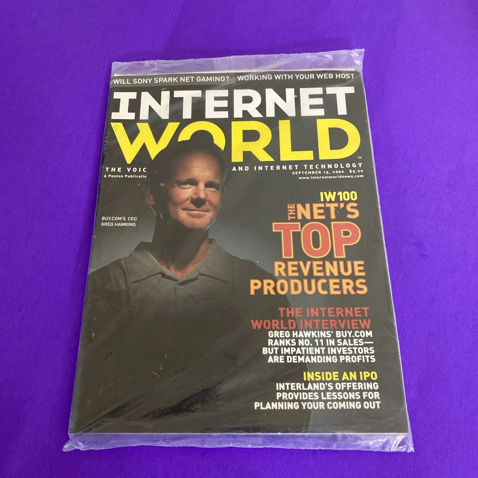 Internet World Sept 15 2000 Magazine Original Bagged Dot-Com Buy.com CEO Hawkins