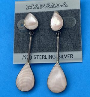 Marsala Sterling Silver Earrings Made In Thailand Dangling Mother of Pearl Pink