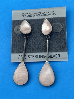 Marsala Sterling Silver Earrings Made In Thailand Dangling Mother of Pearl Pink
