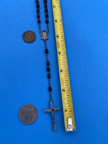 Vintage Black Faceted Glass Rosary w Case, Mary, Jesus, Italy, Christianity, 16” - Image 5