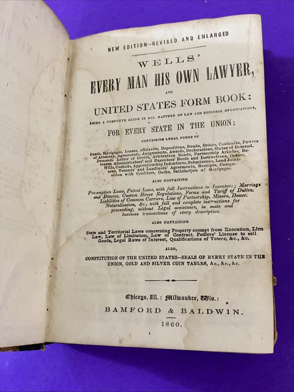 1860 Wells Every Man His Own Lawyer Form Book Patriotic Boards Ellenville NY USA - Image 6