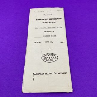 Edward E. Nahon Train Itinerary 1937 Pacific Coast Trip NY Central Lines Ephemer