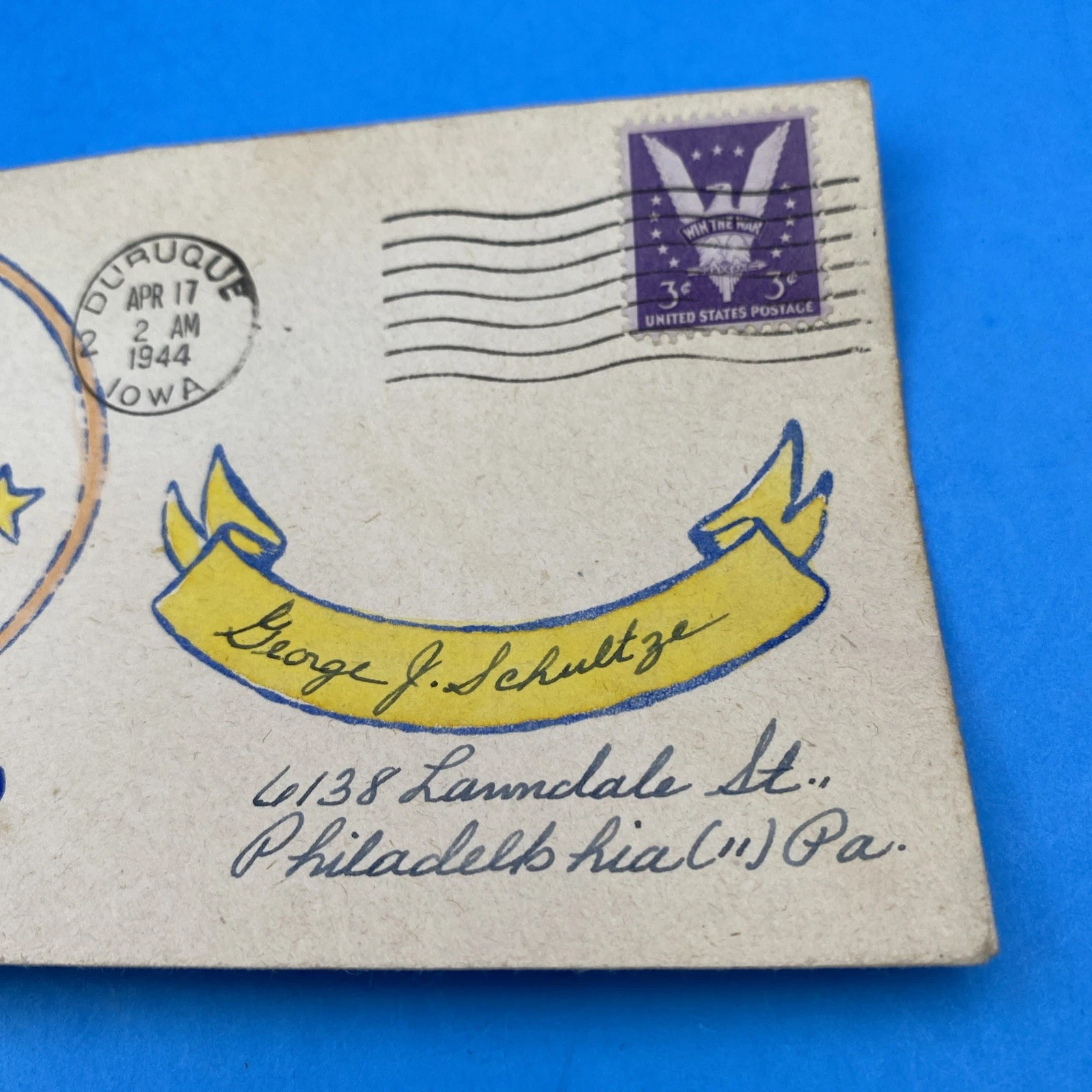 1944 WWII Hand-Painted Liberty Bell Cover Dubuque IA, 3¢ 'Win the War' - Image 3