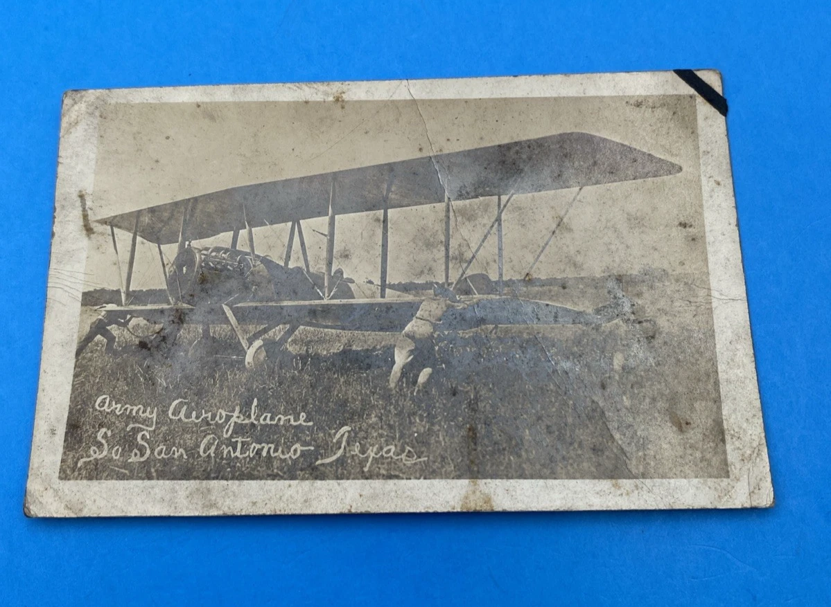 c.1917 Army Aeroplane RPPC South San Antonio TX Kelly Field WWI training biplane
