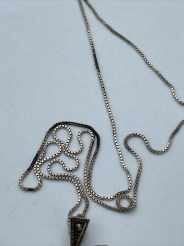 Vintage Sterling Silver Multi Gemstone Marcasite Heart Star Pendant Italy Chain - Image 5