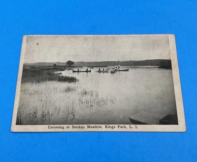 Canoes at Sunken Meadow Kings Park L.I. T.J. McCarthy Real Photo Creased RPPC