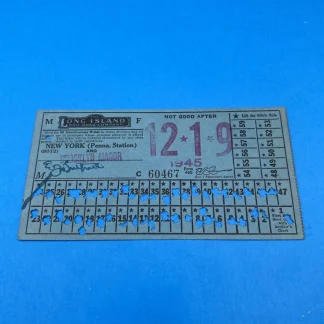 1945 Long Island Rail Road 60 Ride Ticket Penn Station Brooklyn Manor Rare Piece