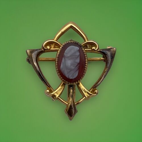 Unusual gilt and cameo pendant watch bow pin c1890