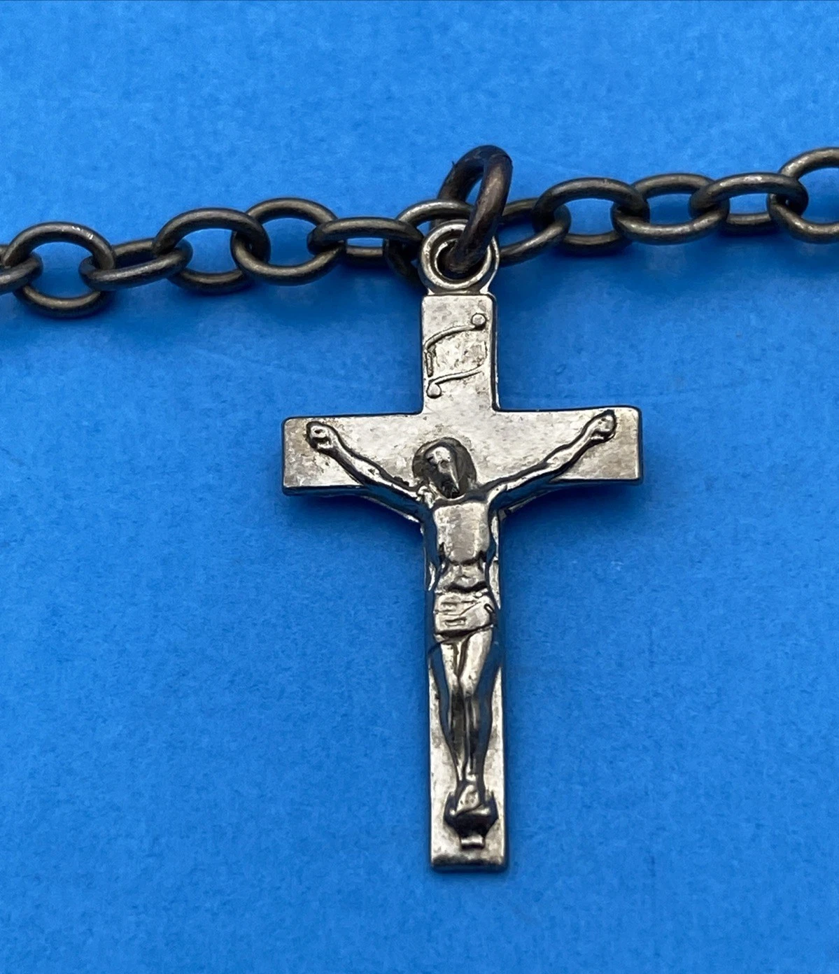 Vintage Sterl. Catholic Charm Bracelet 6.5" Miraculous Prague Jesus Crucifix Set - Image 5