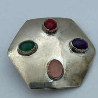 Vintage Mexico TL-67 Sterling Silver Multi Gemstone Pin Brooch