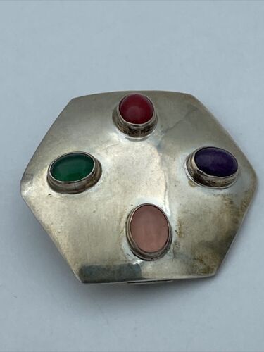 Vintage Mexico TL-67 Sterling Silver Multi Gemstone Pin Brooch