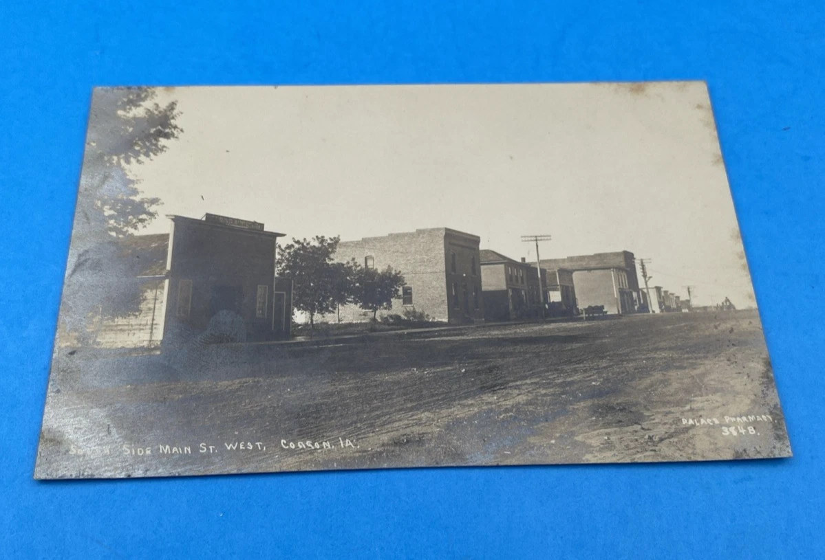Scarce Carson Iowa RPPC Palace Pharmacy Main Street J B Hughes KRUXO IA Postcard