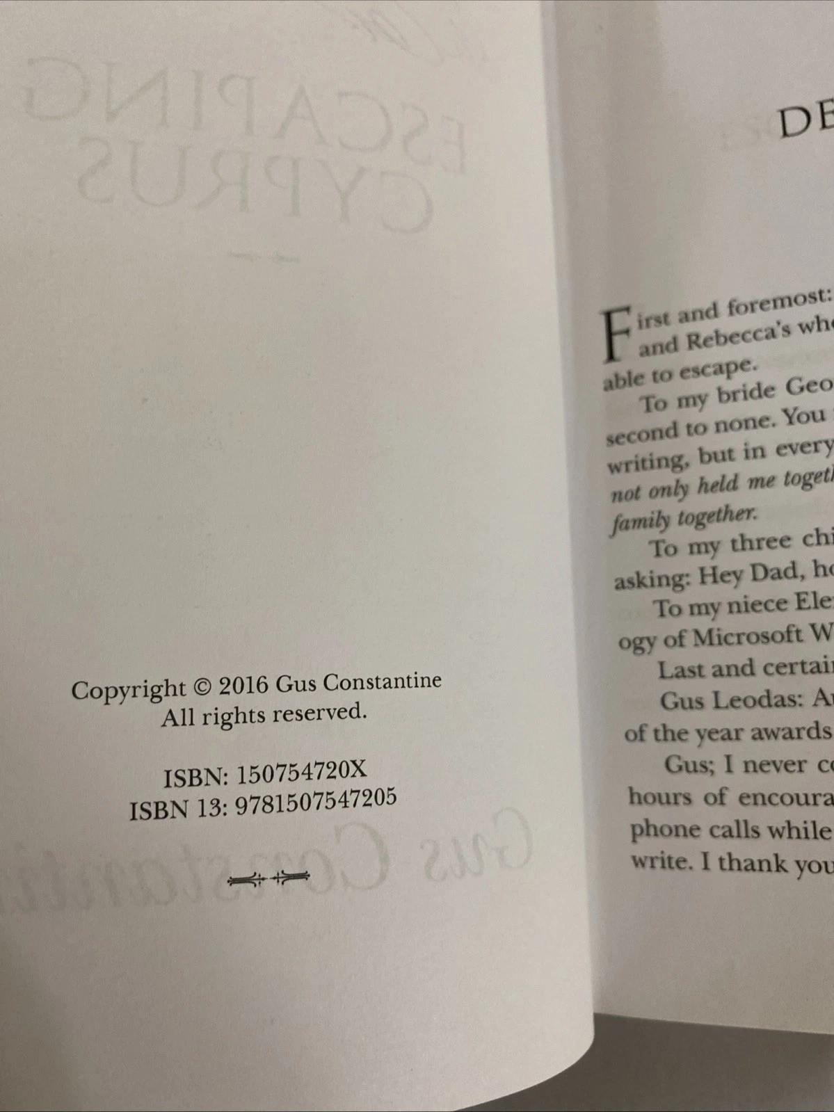 Escaping Cyprus - Paperback By Constantine, Gus - 2016 - SIGNED - Image 3