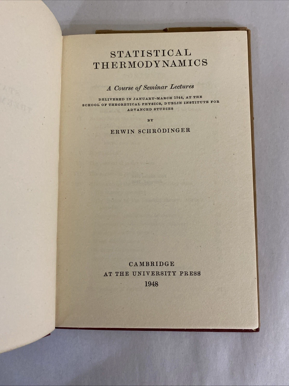 Schrödinger Statistical Thermodynamics 1948 CUP HC 1st Ed 1946 Reprint DJ Unclpd - Image 5