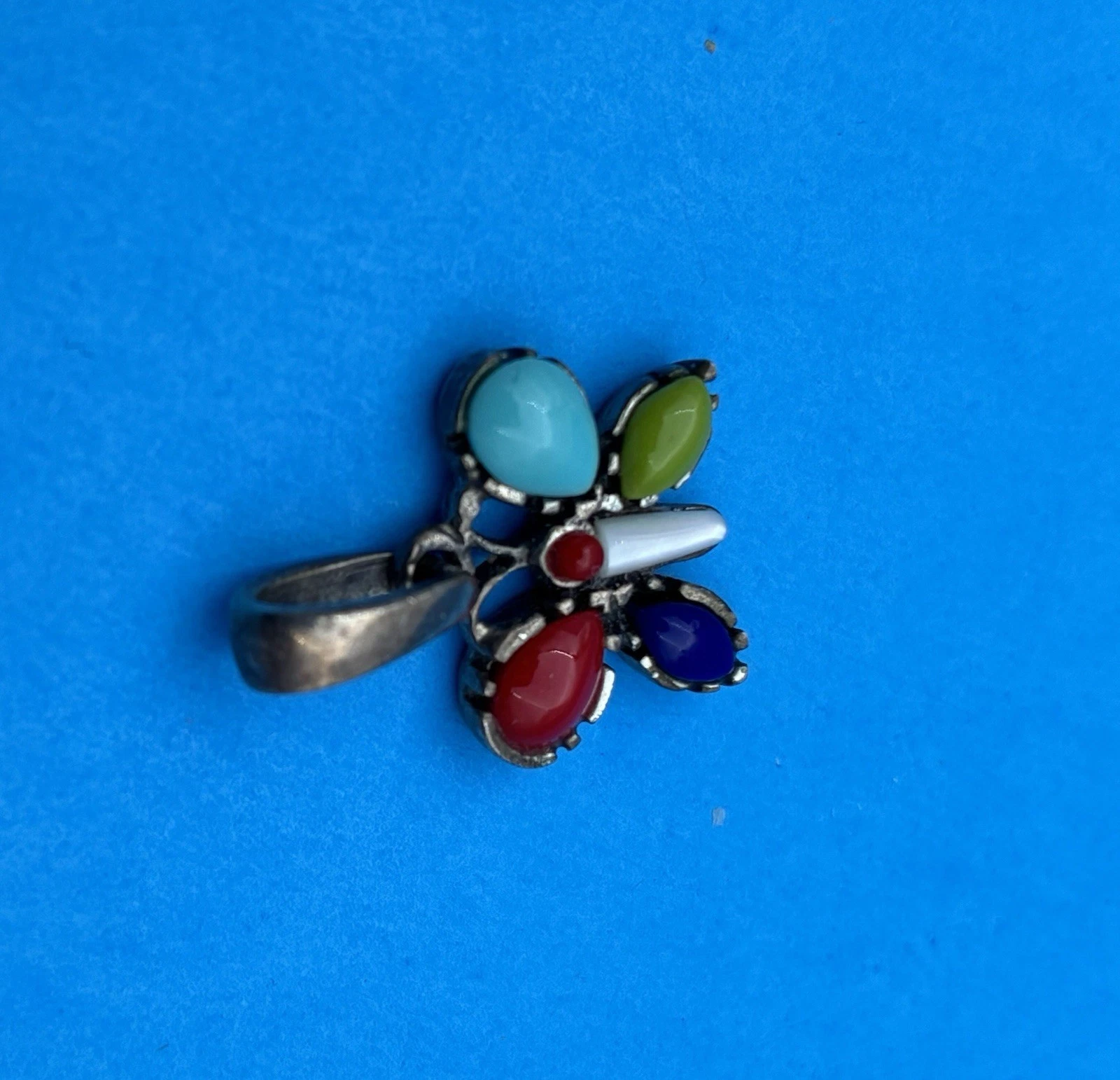 Vtg Silpada Sterling Silver 925 Butterfly Pendant, Turquoise, Coral, Lapis, MOP - Image 5