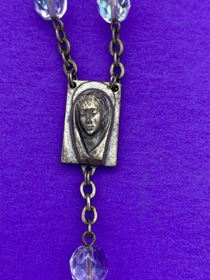 Vtg Aurora Borealis Crystal Faceted Glass Rosary ITALY, Virgin Mary Christianity - Image 12