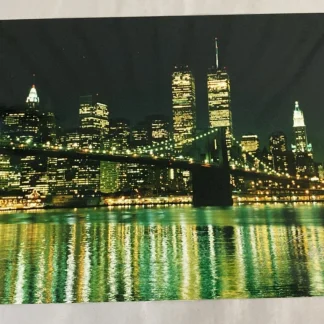 Brooklyn Bridge & Twin Towers NYC night photo, signed Zigi, 8x12 Kodak Royal NYC