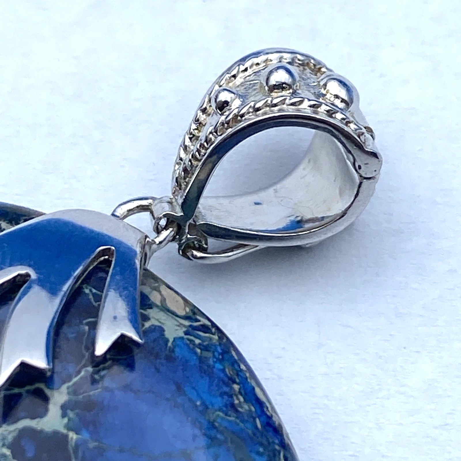 Vintage Lucas Lameth Sterling 925 Large Blue Jasper Pendant 28.8g Signed - Image 5