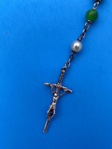 Pope John Paul II- Green Glass Beads Rosary, Italy, Catholic, 20” - Image 7