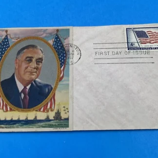 1957 FDC 4¢ Flag #1094 w/ WWII C. Moss FDR Paste-On Cachet, Washington DC