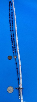 Vtg Peacock-Blue AB Faceted Glass Rosary, Jerusalem Crusader, ITALY Christianity - Image 4