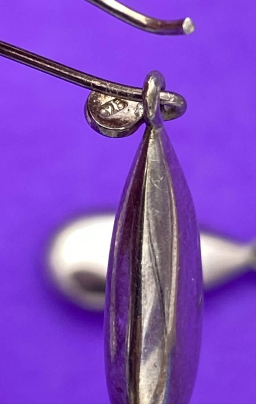 Vintage Sterling Silver Long Teardrop Shape Puff Drop Earrings - Image 4