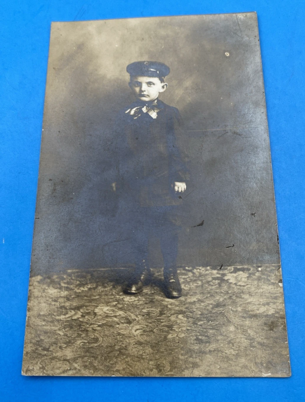 Haunted Boy Portrait RPPC KRUXO c1910s - Eerie 'Damien' Look, Unused Real Photo!