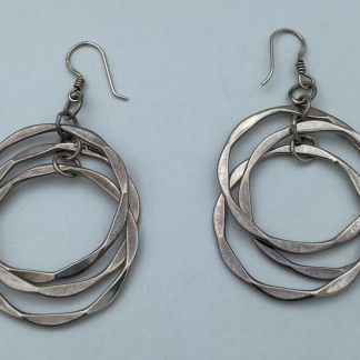 Hammered Hoops sterling silver triple hoop vintage drop artisan earrings 12.1g.