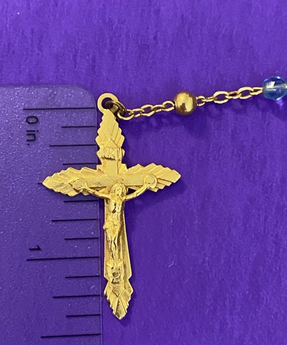 Vintage Blue Faceted Glass Petite Rosary, Virgin Mary, Italy, Christianity, 14” - Image 11