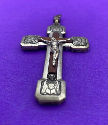Via Crucis Crucifix Pendant, Wood Inlay Silver Tone, ITALY, Christianity, Jesus - Image 3