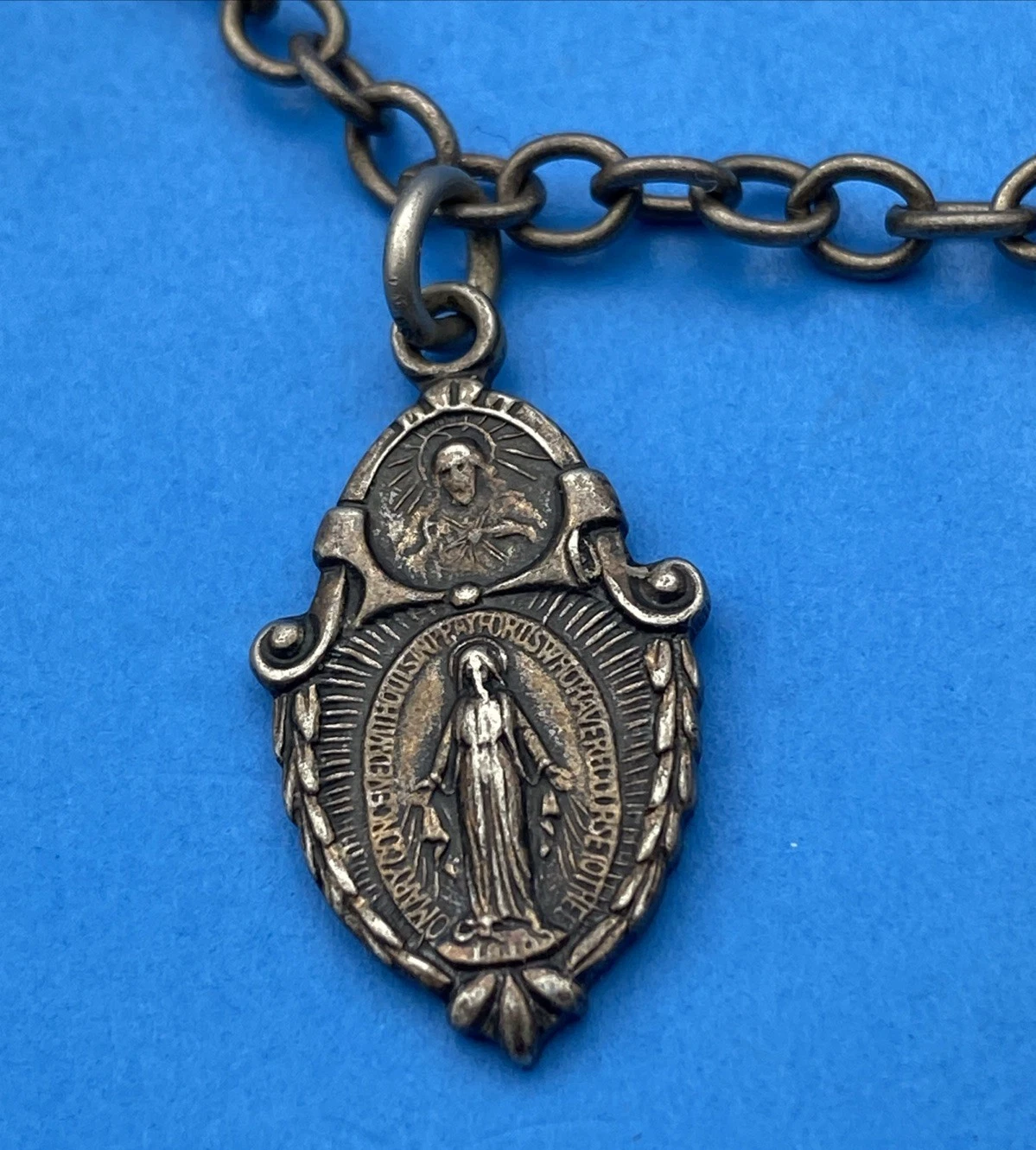 Vintage Sterl. Catholic Charm Bracelet 6.5" Miraculous Prague Jesus Crucifix Set - Image 7
