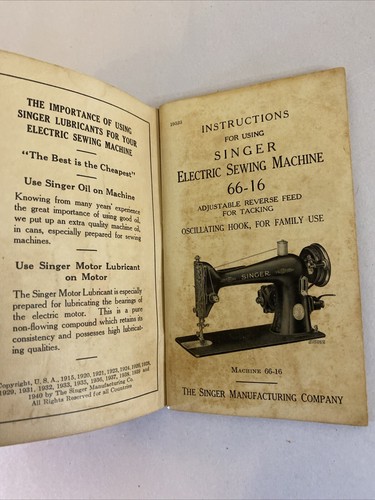 Rare 1940 SINGER Electric Sewing Machine Model 66-16 Instructions Manual Booklet - Image 4